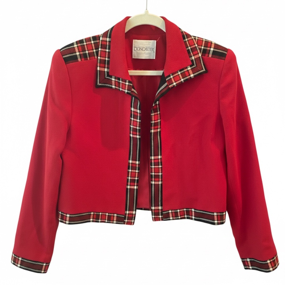 DONCASTER Plaid Trim Cropped Blazer